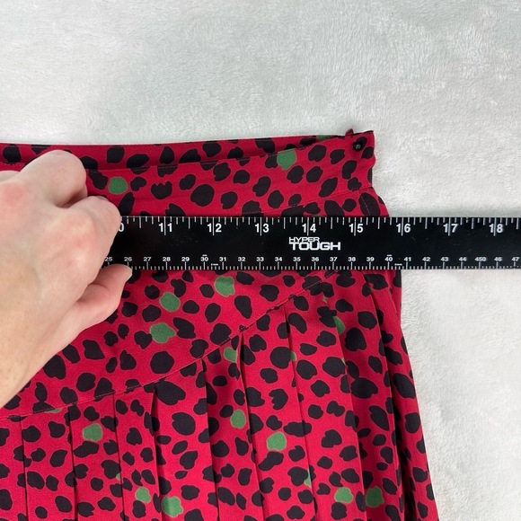 VTG 100% SILK Long Pleated Skirt Flowy Red & Black Polka Dot Print Ladies Sz 12 - Picture 10 of 10